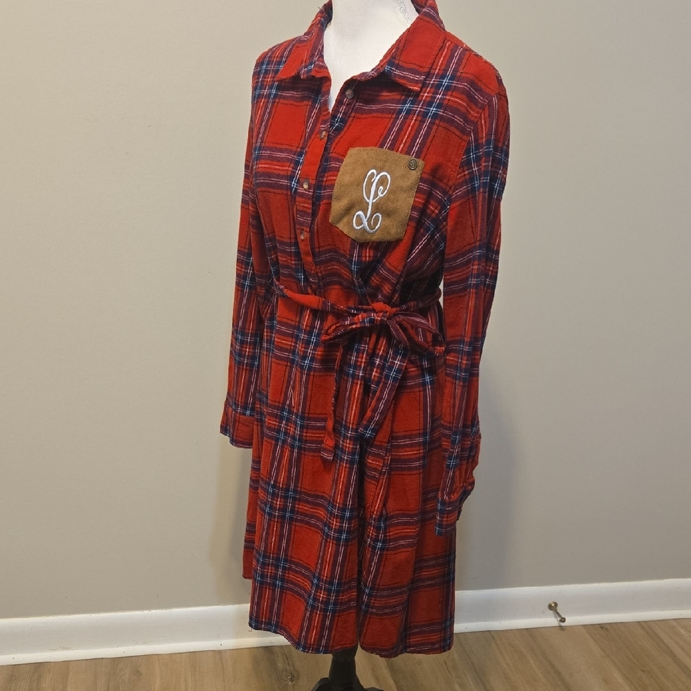 Plaid Red and Blue Initial "L" Holiday Dress